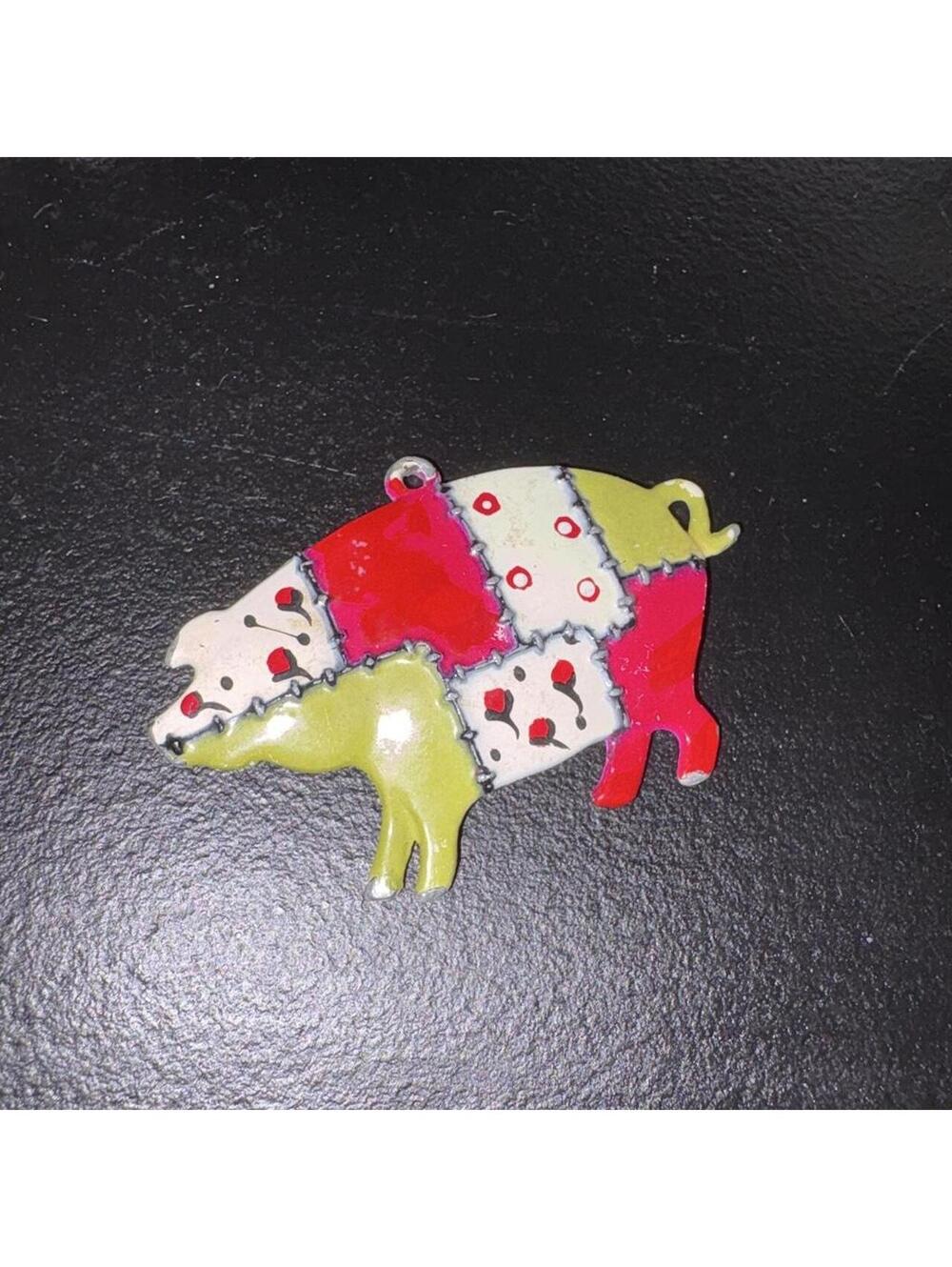 Vintage 1970's 1980' RARE Signed *Pakula* Patchwork Pig Piggy Green/Red/White